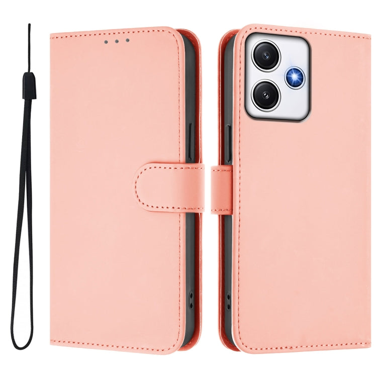 For Xiaomi Poco M6 Pro 5G Skin Feel Solid Color Leather Phone Case with Lanyard