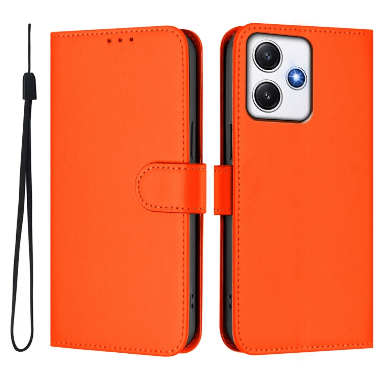 For Xiaomi Poco M6 Pro 5G Skin Feel Solid Color Leather Phone Case with Lanyard