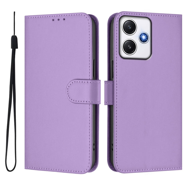 For Xiaomi Poco M6 Pro 5G Skin Feel Solid Color Leather Phone Case with Lanyard