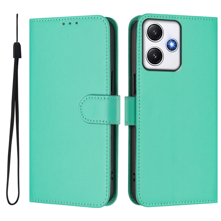 For Xiaomi Poco M6 Pro 5G Skin Feel Solid Color Leather Phone Case with Lanyard