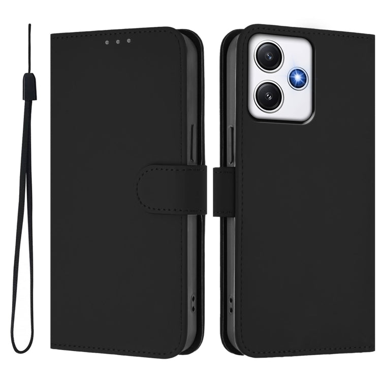 For Xiaomi Poco M6 Pro 5G Skin Feel Solid Color Leather Phone Case with Lanyard