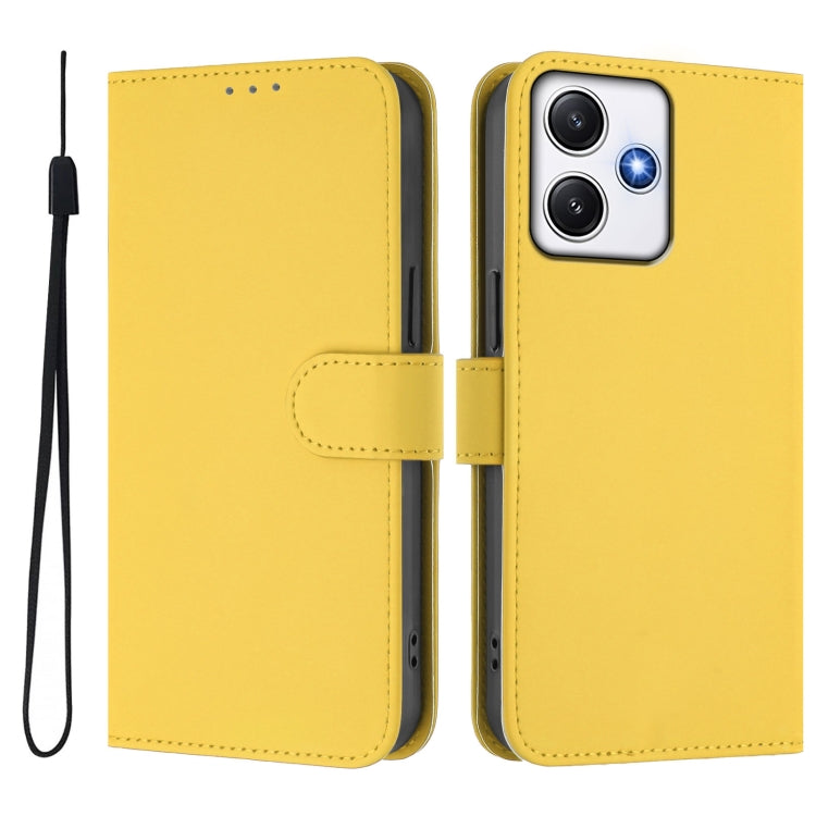 For Xiaomi Poco M6 Pro 5G Skin Feel Solid Color Leather Phone Case with Lanyard