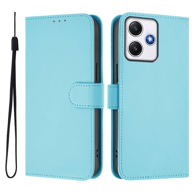 For Xiaomi Poco M6 Pro 5G Skin Feel Solid Color Leather Phone Case with Lanyard