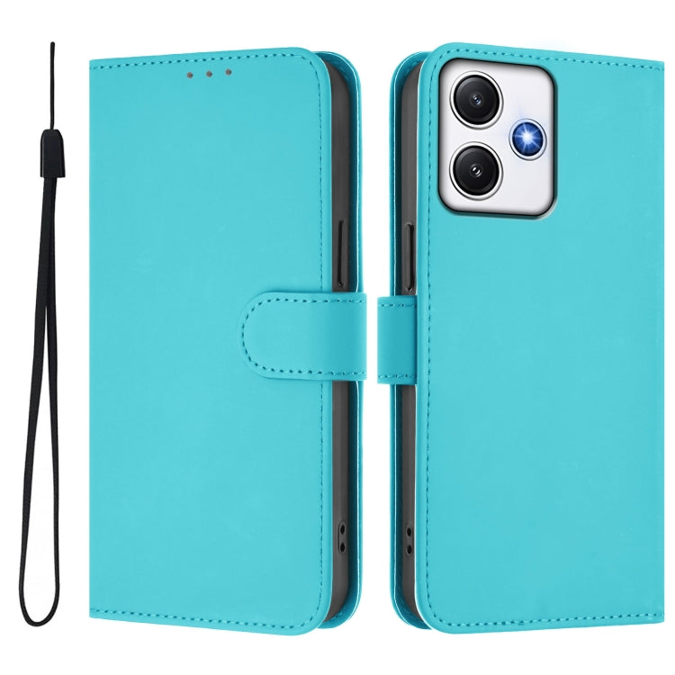 For Xiaomi Poco M6 Pro 5G Skin Feel Solid Color Leather Phone Case with Lanyard