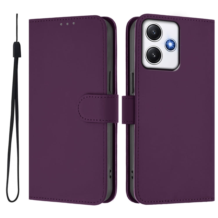 For Xiaomi Poco M6 Pro 5G Skin Feel Solid Color Leather Phone Case with Lanyard