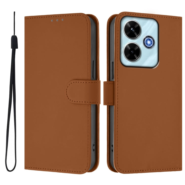 For Xiaomi Poco M6 4G Skin Feel Solid Color Leather Phone Case with Lanyard