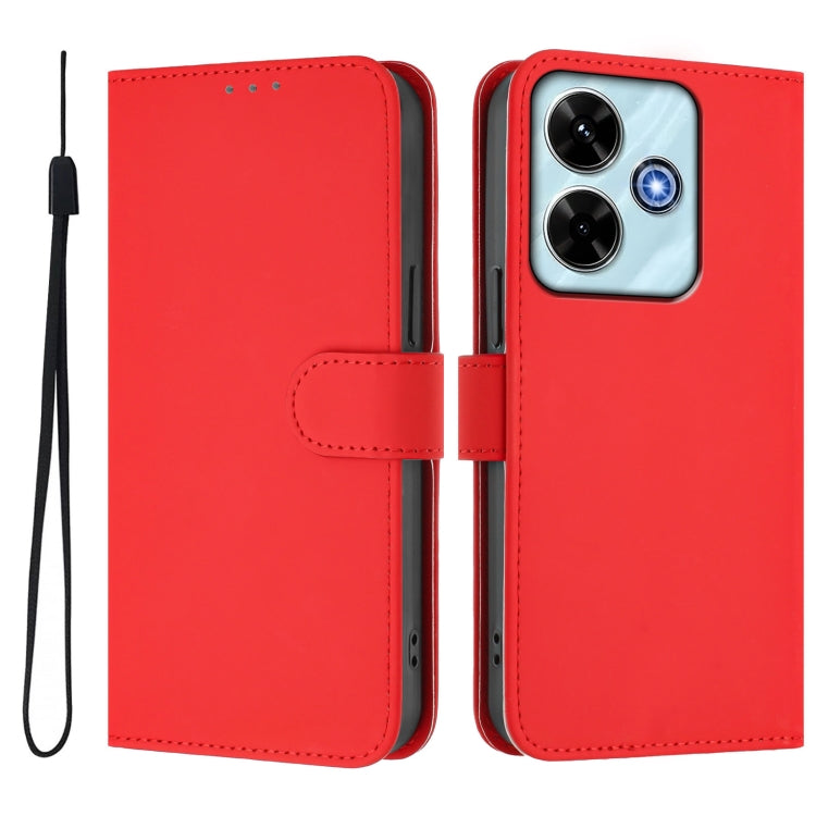 For Xiaomi Poco M6 4G Skin Feel Solid Color Leather Phone Case with Lanyard