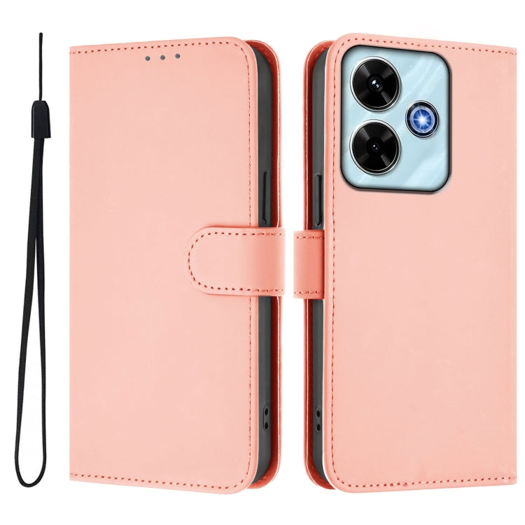 For Xiaomi Poco M6 4G Skin Feel Solid Color Leather Phone Case with Lanyard