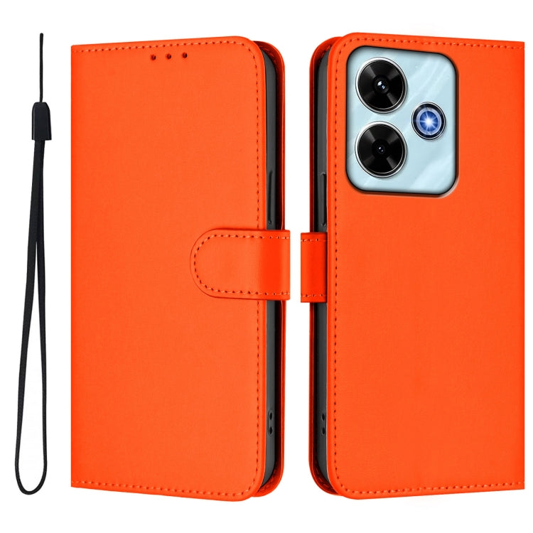 For Xiaomi Poco M6 4G Skin Feel Solid Color Leather Phone Case with Lanyard