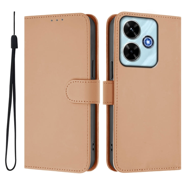 For Xiaomi Poco M6 4G Skin Feel Solid Color Leather Phone Case with Lanyard