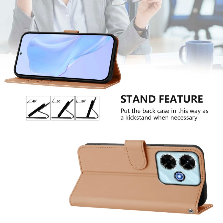 For Xiaomi Poco M6 4G Skin Feel Solid Color Leather Phone Case with Lanyard