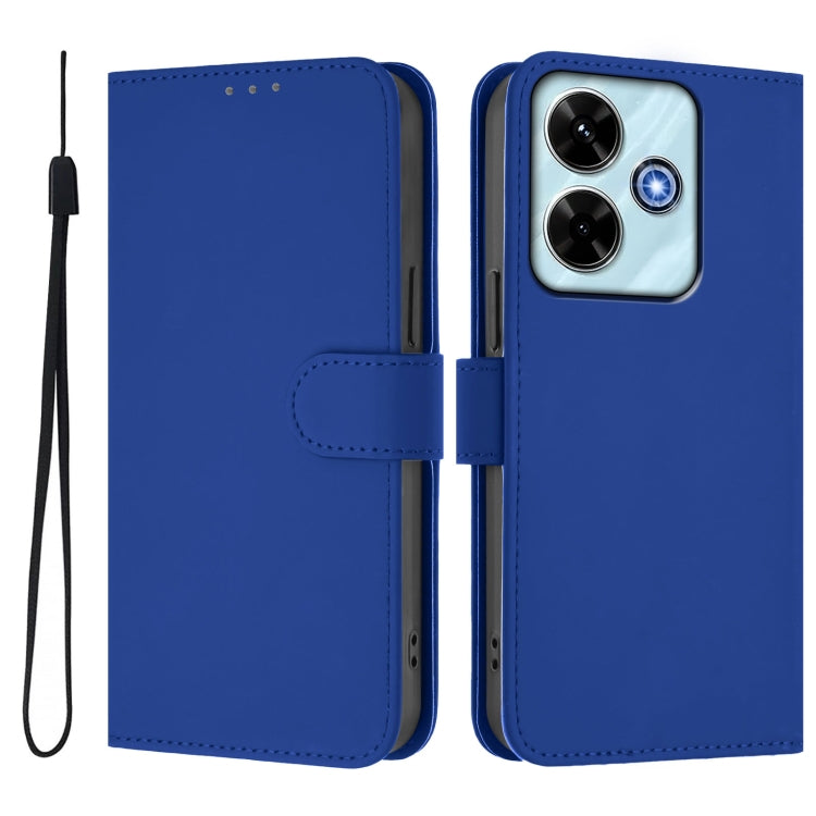 For Xiaomi Poco M6 4G Skin Feel Solid Color Leather Phone Case with Lanyard