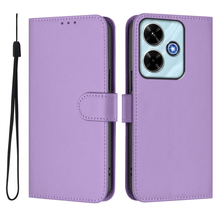 For Xiaomi Poco M6 4G Skin Feel Solid Color Leather Phone Case with Lanyard