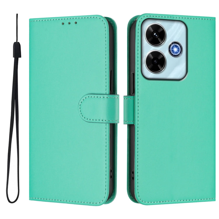 For Xiaomi Poco M6 4G Skin Feel Solid Color Leather Phone Case with Lanyard