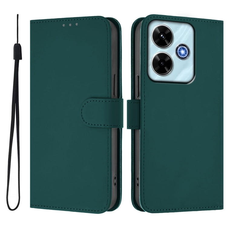 For Xiaomi Poco M6 4G Skin Feel Solid Color Leather Phone Case with Lanyard