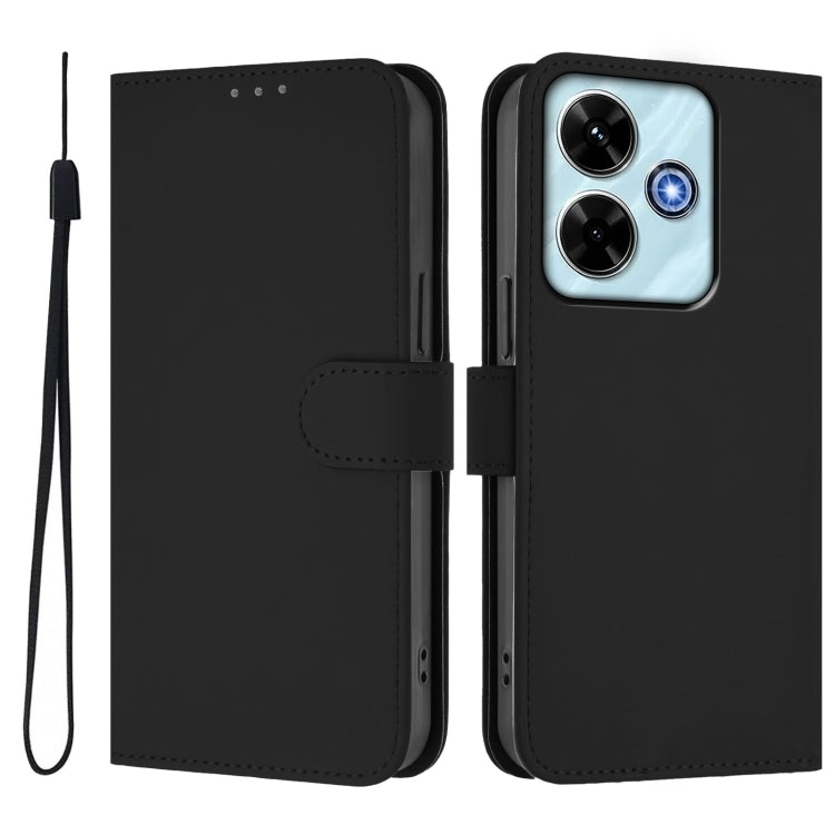 For Xiaomi Poco M6 4G Skin Feel Solid Color Leather Phone Case with Lanyard