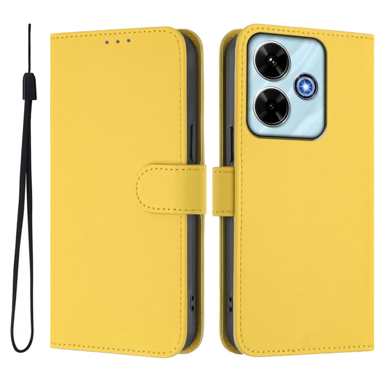 For Xiaomi Poco M6 4G Skin Feel Solid Color Leather Phone Case with Lanyard