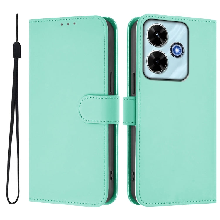 For Xiaomi Poco M6 4G Skin Feel Solid Color Leather Phone Case with Lanyard