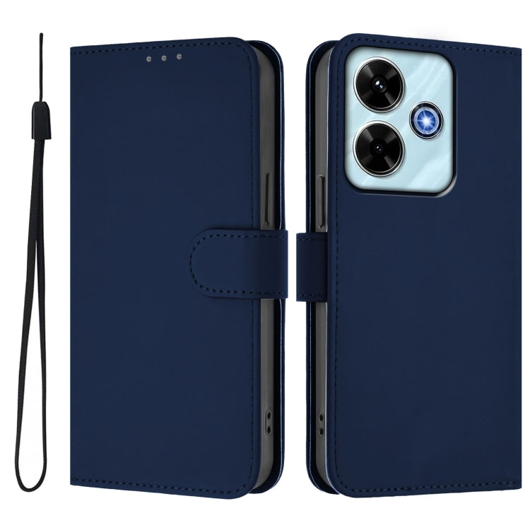 For Xiaomi Poco M6 4G Skin Feel Solid Color Leather Phone Case with Lanyard