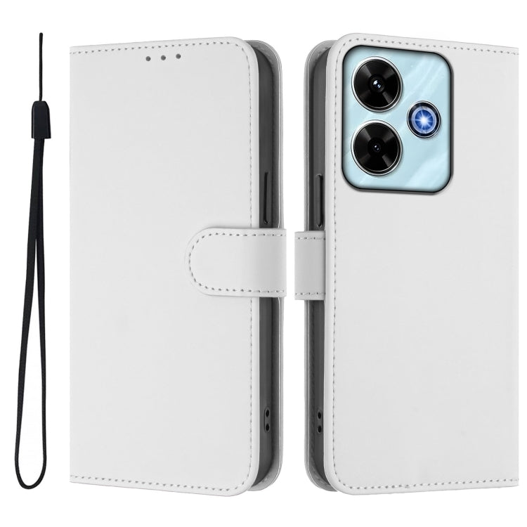 For Xiaomi Poco M6 4G Skin Feel Solid Color Leather Phone Case with Lanyard