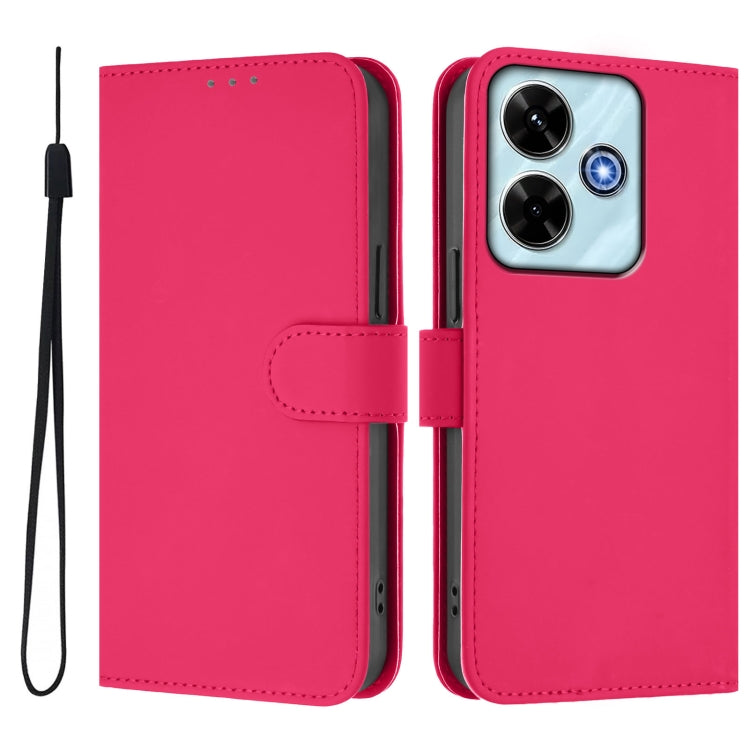 For Xiaomi Poco M6 4G Skin Feel Solid Color Leather Phone Case with Lanyard