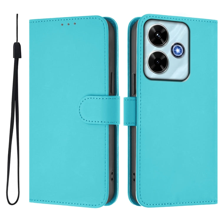 For Xiaomi Poco M6 4G Skin Feel Solid Color Leather Phone Case with Lanyard