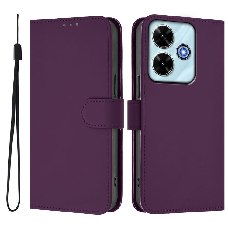 For Xiaomi Poco M6 4G Skin Feel Solid Color Leather Phone Case with Lanyard