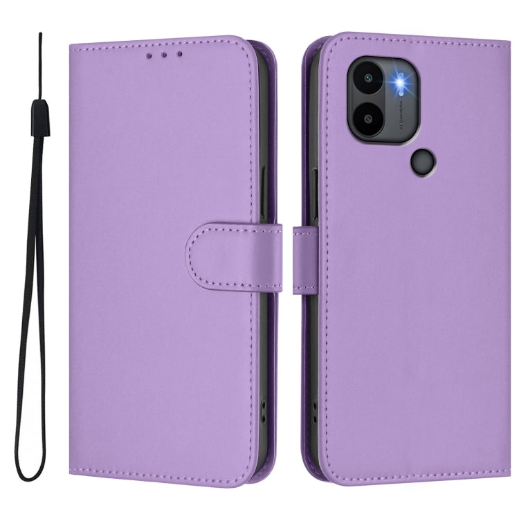 For Xiaomi Poco C50 4G / C51 Skin Feel Solid Color Leather Phone Case with Lanyard