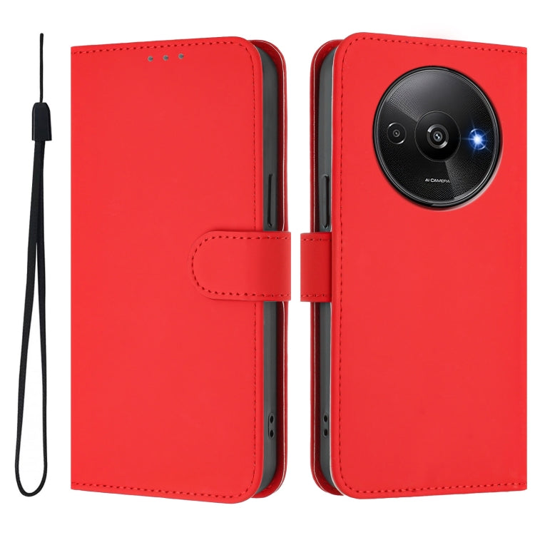 For Xiaomi Poco C61 4G Global Skin Feel Solid Color Leather Phone Case with Lanyard