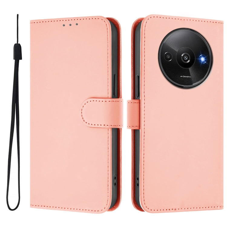 For Xiaomi Poco C61 4G Global Skin Feel Solid Color Leather Phone Case with Lanyard