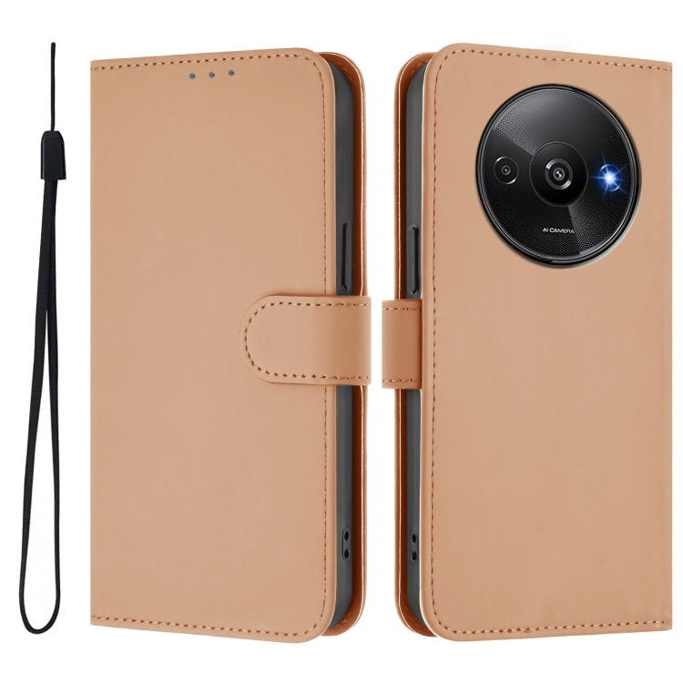 For Xiaomi Poco C61 4G Global Skin Feel Solid Color Leather Phone Case with Lanyard