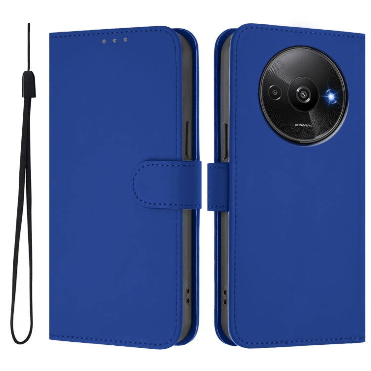 For Xiaomi Poco C61 4G Global Skin Feel Solid Color Leather Phone Case with Lanyard