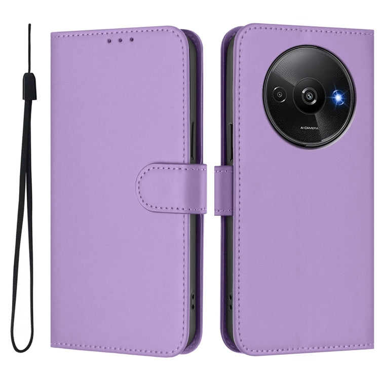 For Xiaomi Poco C61 4G Global Skin Feel Solid Color Leather Phone Case with Lanyard