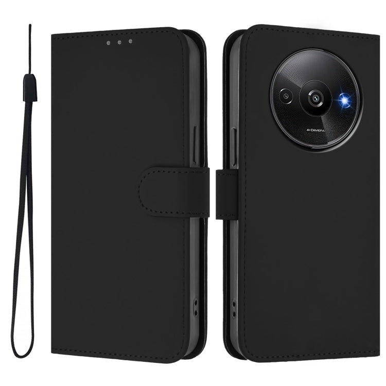 For Xiaomi Poco C61 4G Global Skin Feel Solid Color Leather Phone Case with Lanyard