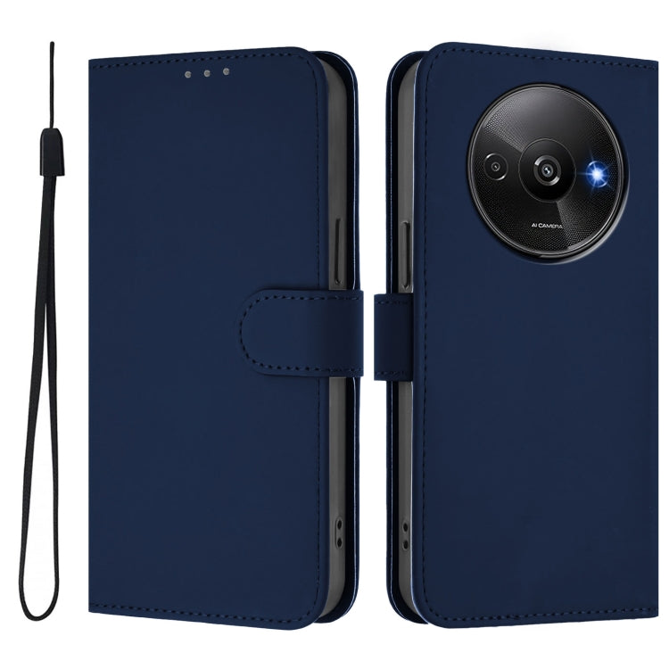 For Xiaomi Poco C61 4G Global Skin Feel Solid Color Leather Phone Case with Lanyard