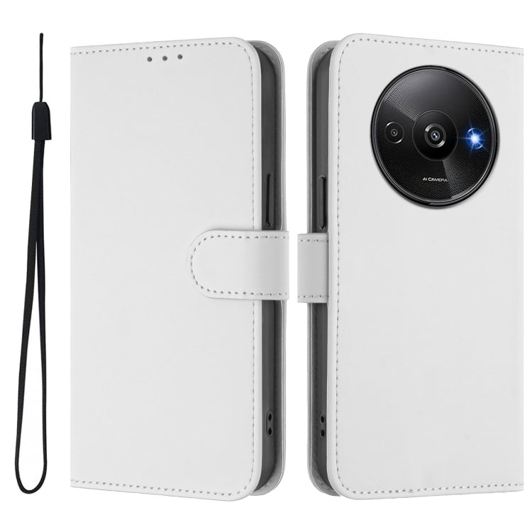 For Xiaomi Poco C61 4G Global Skin Feel Solid Color Leather Phone Case with Lanyard