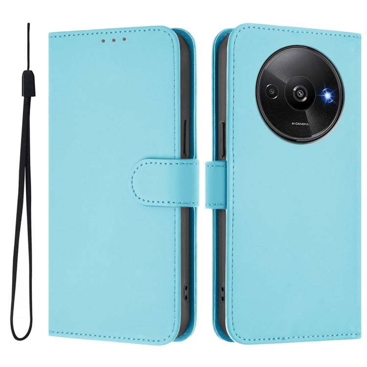For Xiaomi Poco C61 4G Global Skin Feel Solid Color Leather Phone Case with Lanyard