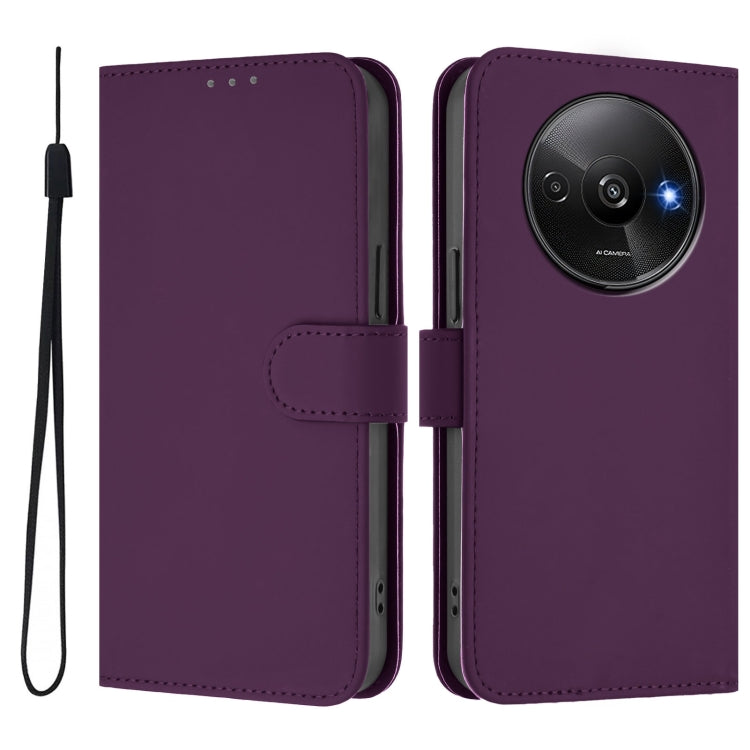 For Xiaomi Poco C61 4G Global Skin Feel Solid Color Leather Phone Case with Lanyard