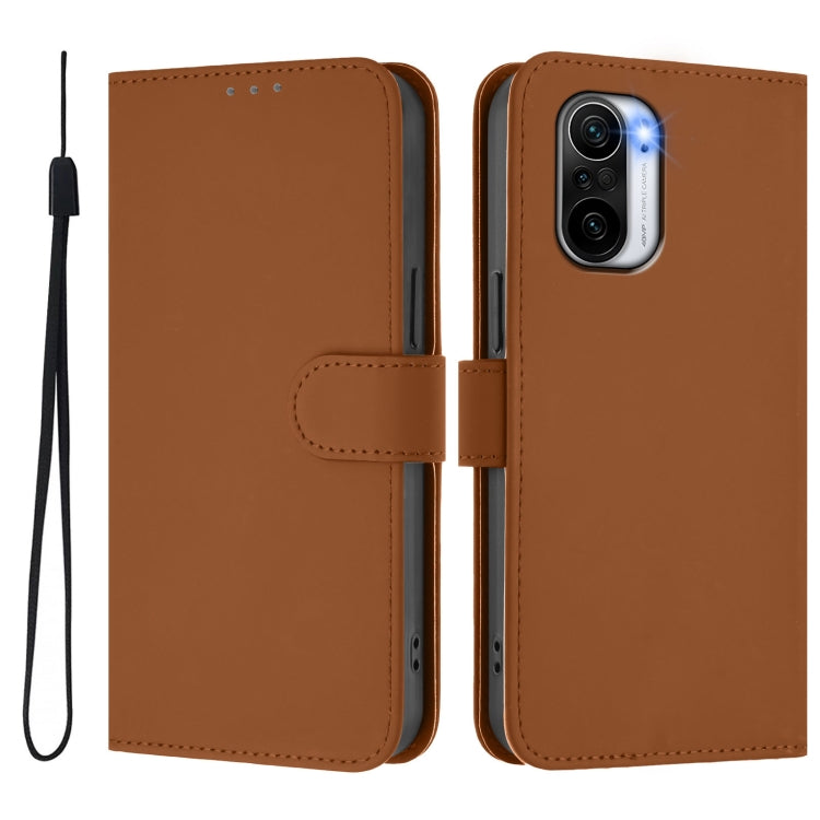 For Xiaomi Poco F3 Skin Feel Solid Color Leather Phone Case with Lanyard