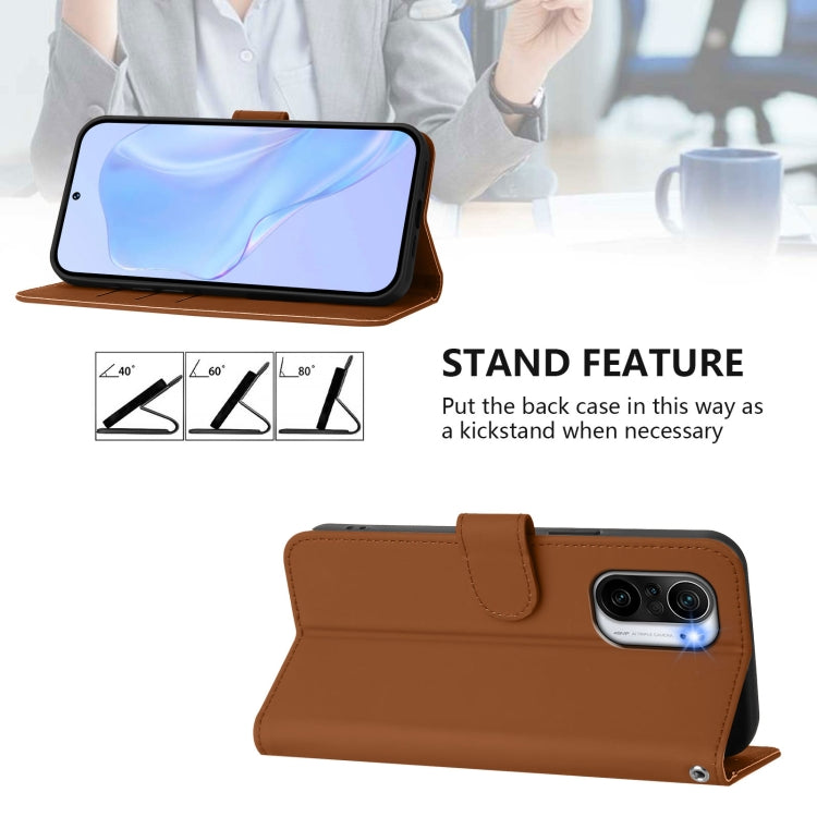 For Xiaomi Poco F3 Skin Feel Solid Color Leather Phone Case with Lanyard