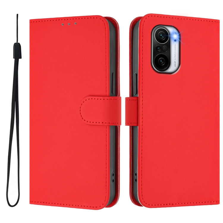 For Xiaomi Poco F3 Skin Feel Solid Color Leather Phone Case with Lanyard