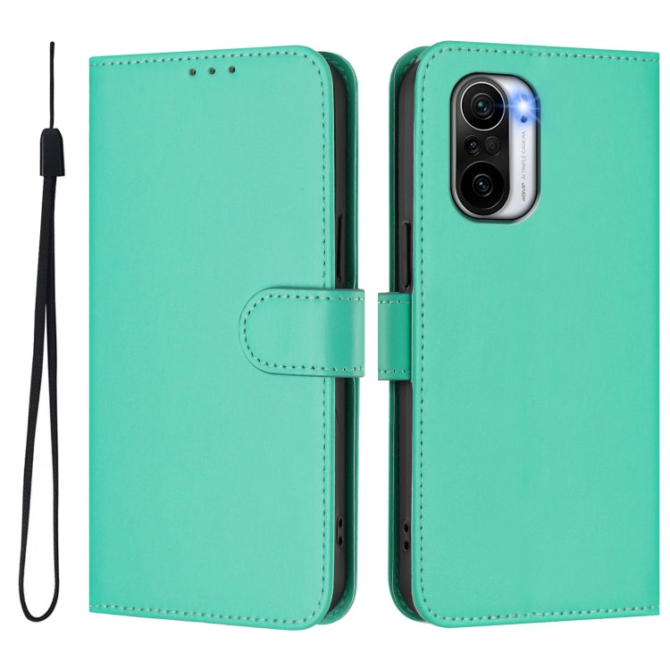 For Xiaomi Poco F3 Skin Feel Solid Color Leather Phone Case with Lanyard