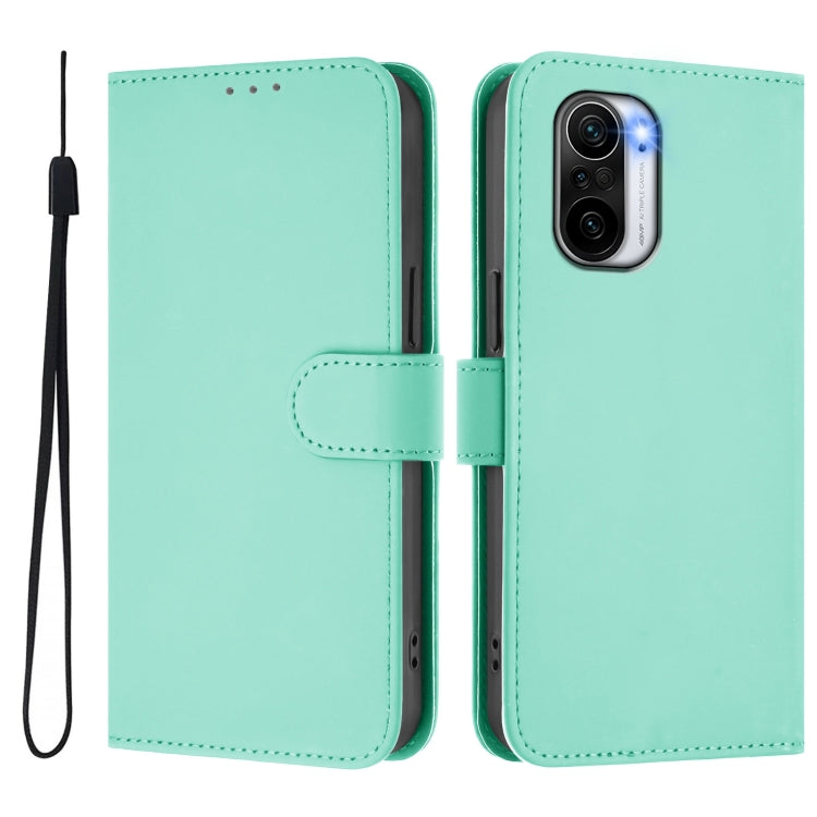 For Xiaomi Poco F3 Skin Feel Solid Color Leather Phone Case with Lanyard