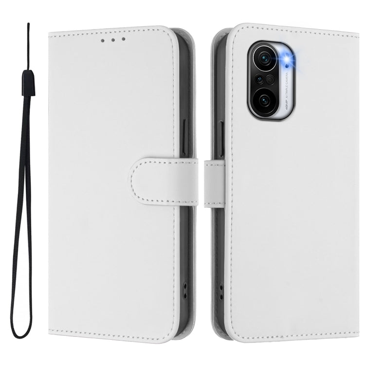 For Xiaomi Poco F3 Skin Feel Solid Color Leather Phone Case with Lanyard