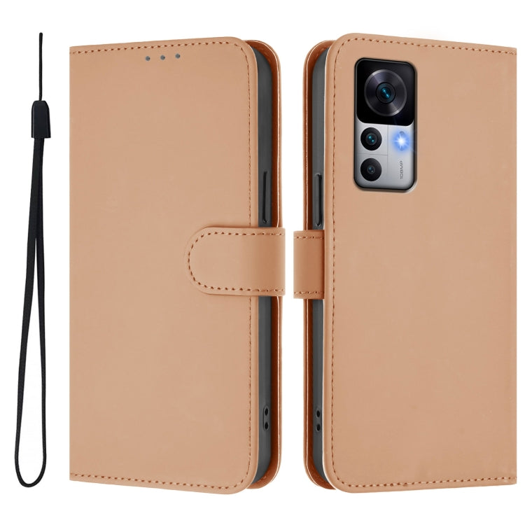 For Xiaomi 12T / 12T Pro Skin Feel Solid Color Leather Phone Case with Lanyard