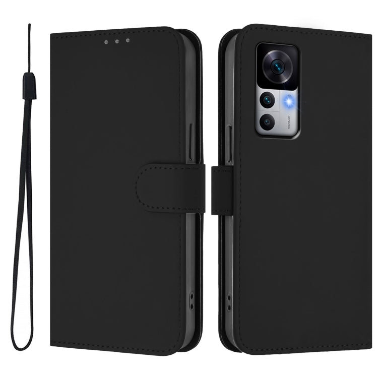 For Xiaomi 12T / 12T Pro Skin Feel Solid Color Leather Phone Case with Lanyard