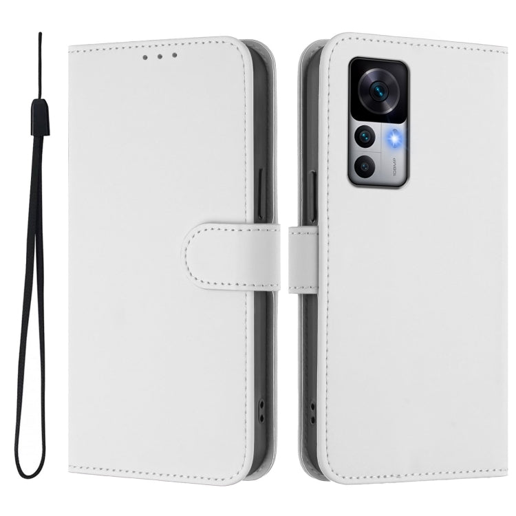 For Xiaomi 12T / 12T Pro Skin Feel Solid Color Leather Phone Case with Lanyard