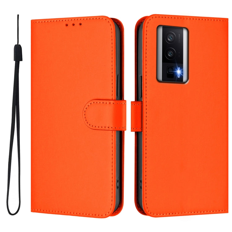 For Xiaomi Poco F5 Pro Skin Feel Solid Color Leather Phone Case with Lanyard