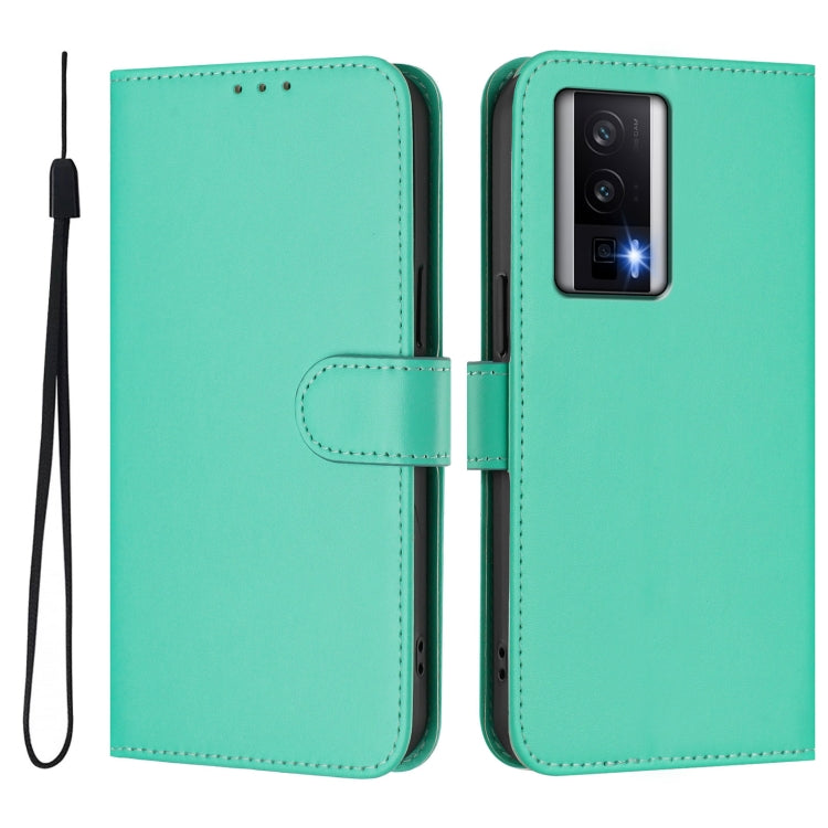 For Xiaomi Poco F5 Pro Skin Feel Solid Color Leather Phone Case with Lanyard
