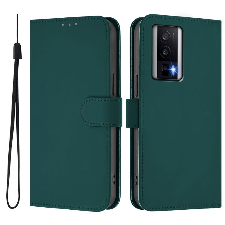 For Xiaomi Poco F5 Pro Skin Feel Solid Color Leather Phone Case with Lanyard